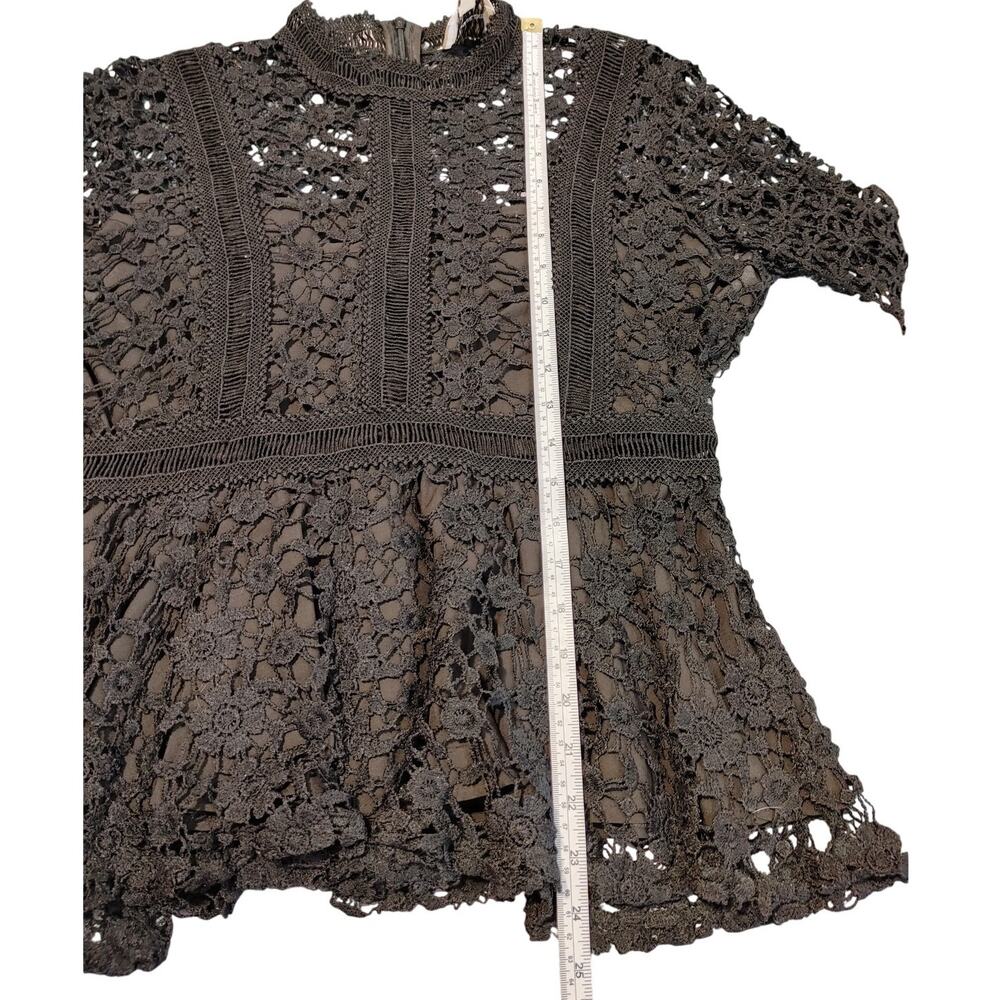 I.Madeline Lace Long Sleeve Black Lined Peplum Blouse Top Womens Large - Picture 8 of 10